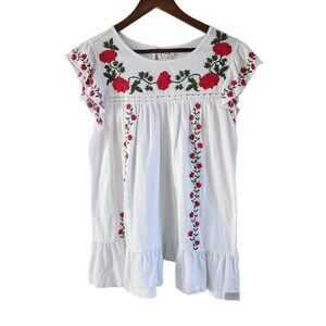 Keep In Touch Floral Embroidered Boho Ruffle Hem Sleeves Top Blouse Women S NEW